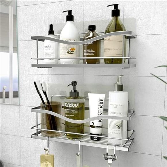 Premium Shower Caddy, Self Adhesive Wall Organizer, 2-Pack No Drill - Picture 1 of 7